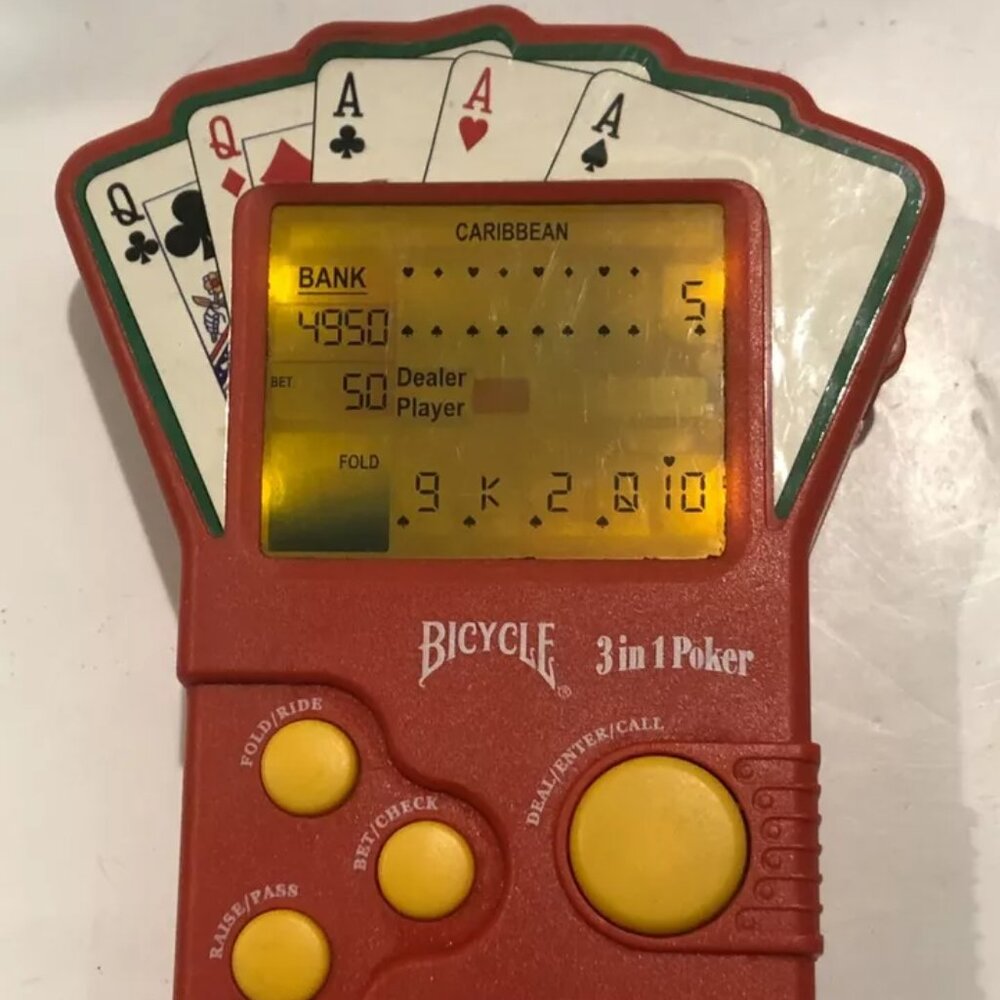 Bicycle Poker Electronic Handheld Game 3 in 1 2004 Techno Source Tested